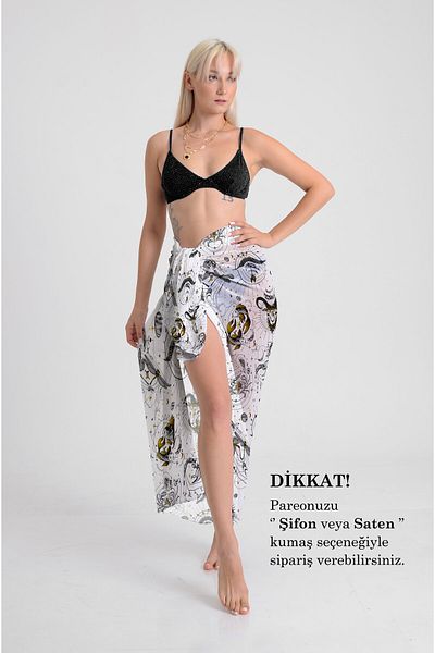 DESENİX Astrological Symbols Patterned Pareo - 100X145 Cm- Silky Chiffon & Luxurious Satin Fabric Option- Beach Elbsi