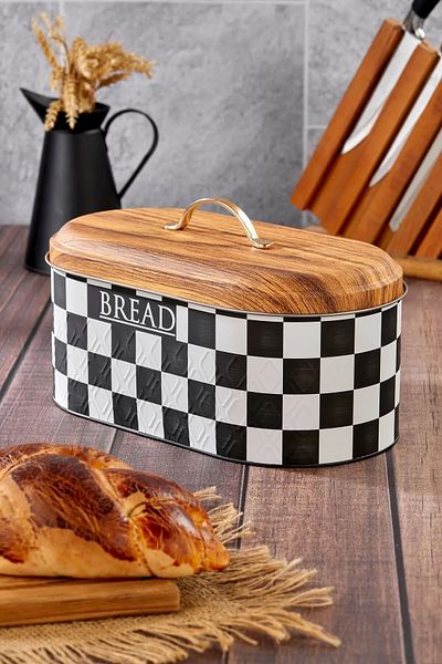 sizinsepetiniz Bamboo Lid Look Metal Bread Bowl and 3-Piece Jar Set