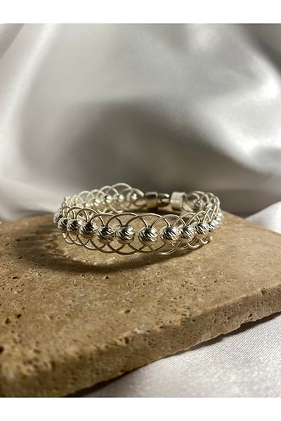 MODA 1000 Sterling Silver Hand Knitted Dorica Stone Bracelet