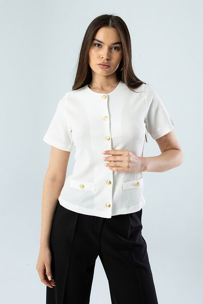 Space Fashion White Pocket Detailed Jacket Look Wrapped Cardigan