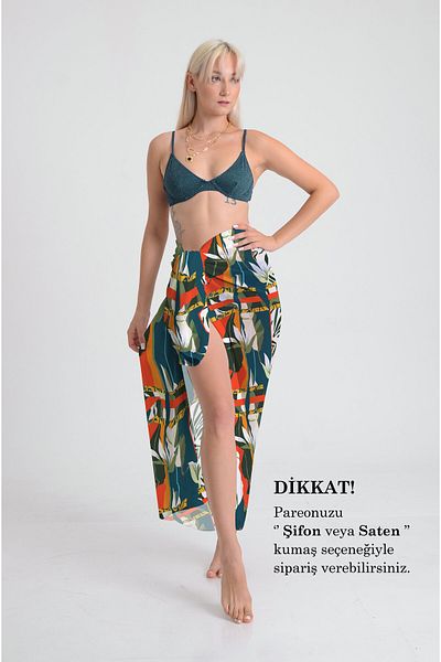 DESENİX African Breeze Patterned Pareo - 100X145 cm - Silky Chiffon & Luxury Satin Fabric Option- Beach Dress