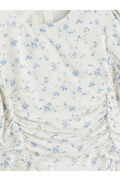 LC Waikiki LCW Kids Ecru Crew Neck Rochie Floral pentru Fata