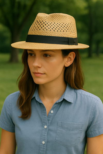 LAGRANZE Ψάθινο πλεκτό γυναικείο καουμπόικο καπέλο
