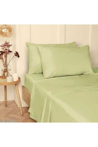 Kotonia Home Bed Cover With Elastic, 100% Cotton, Damask Delux Satin, Pistachio Green, 180×200 30 Cm