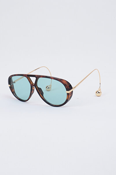 Kapin Klop Damla Sap Detaylı Güneş Gözlüğü - Leopar Mint Yeşil