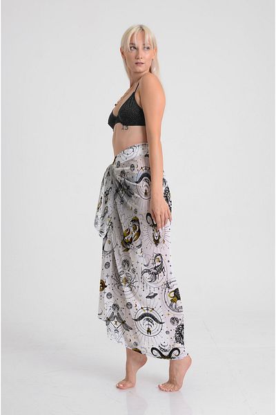 DESENİX Astrological Symbols Patterned Pareo - 100X145 Cm- Silky Chiffon & Luxurious Satin Fabric Option- Beach Elbsi