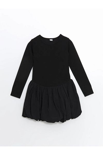 LC Waikiki Lcw Kids Black Crew Neck Girls' Dress