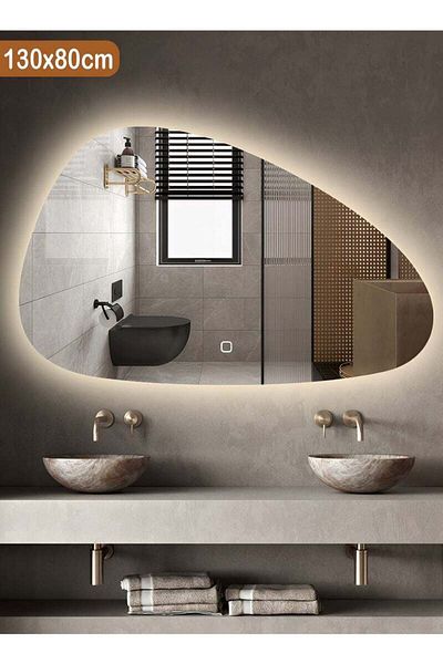 Taimi Irregular Touch Control Wall Mirror with 3 Colors LED Backlit for Bathroom and Bedroom 130x80cm