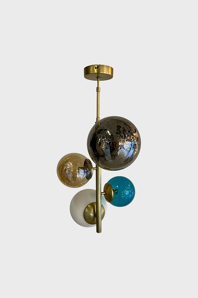 Favori Aydınlatma Modern Colored Glass Globe Chandelier – Gold Body, 4-Piece Decorative Pendant Lighting