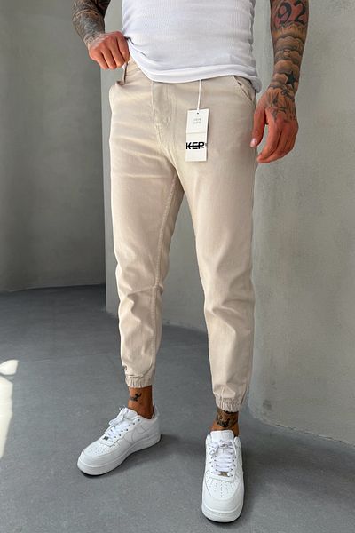 MADZEYMODA Leg Elastic Lycra Denim Fabric Men's Beige Jean Jeans Trousers Ke-436