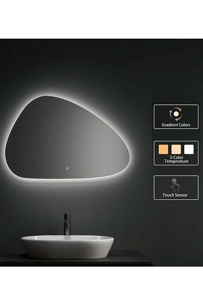 Taimi Set of 2 Irregular Mirrors Touch LED Backlight 3 Light Colors for Bathroom and Bedroom 70x50cm