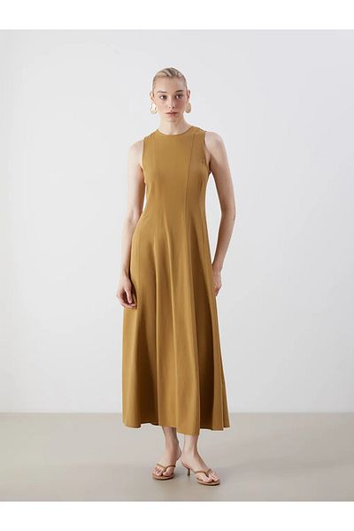 LC Waikiki Lcw Vision Sari Crew Neck Linen Blended Dress