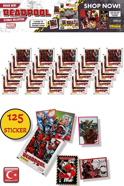 TOYFEST 25 حزمة - مجموعة ملصقات Marvel Deadpool |   منتج مرخص من بانيني (125 ملصقًا)