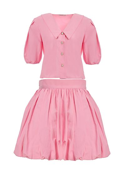 SEVİLEN Wide Collar Shirt and Mini Skirt Set