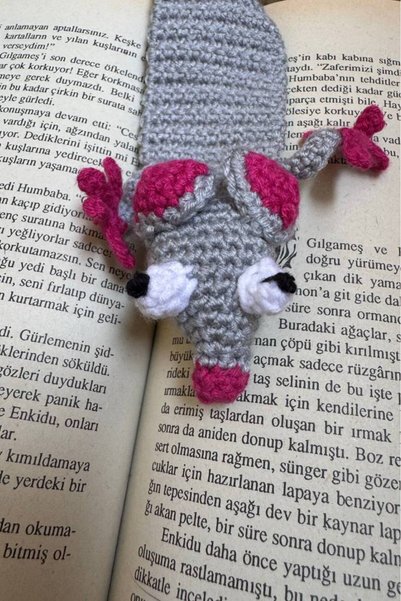 Talinhandmade Handmade Amigurumi Gray Mouse Bookmark