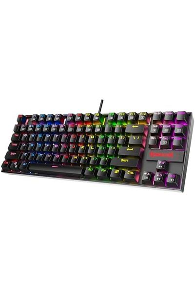 REDRAGON لوحة مفاتيح الألعاب الميكانيكية K552، إضاءة خلفية RGB، سلكية، 87 مفتاحًا، مفاتيح مضادة للغبار (أسود، أحمر)