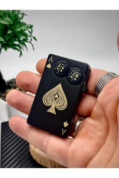 NikaŞ Kişiye Özel As Maça Temalı Pürmüz Alevli Siyah Renk Çakmak