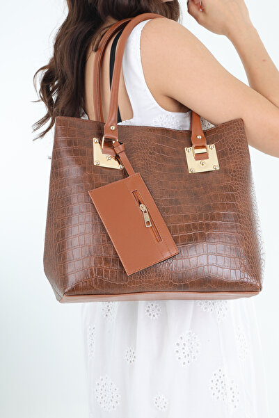 By EDUU Dámská peněženka s krokodýlím vzorem velká hnědá taška