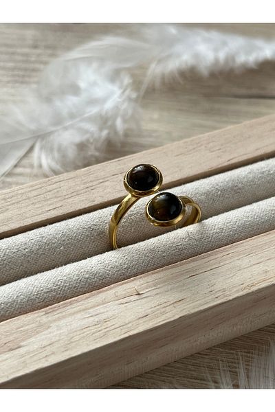 Pel Design Tiger Eye Stone Steel Ring Handmade