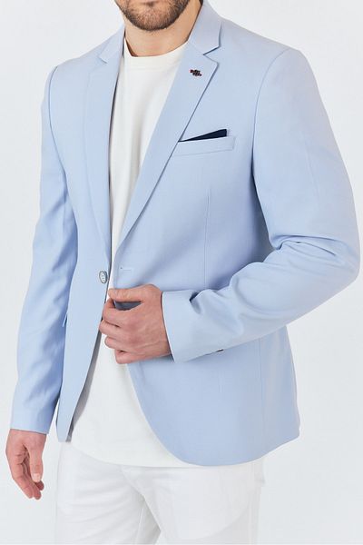 Frappoli Manzoni Ανδρικό Ice Blue Πολυεστερικό Ύφασμα Mono Lapel Slim Fit Blazer Jacket