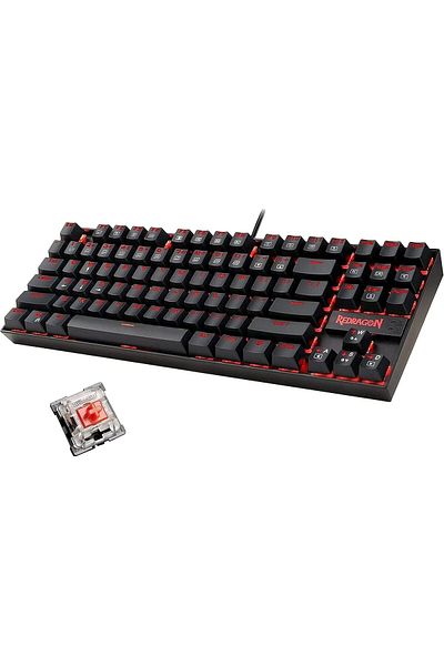 REDRAGON لوحة مفاتيح الألعاب الميكانيكية K552-2 TKL Compact 87 مفتاحًا 60% مع إضاءة خلفية LED حمراء - أسود/أحمر