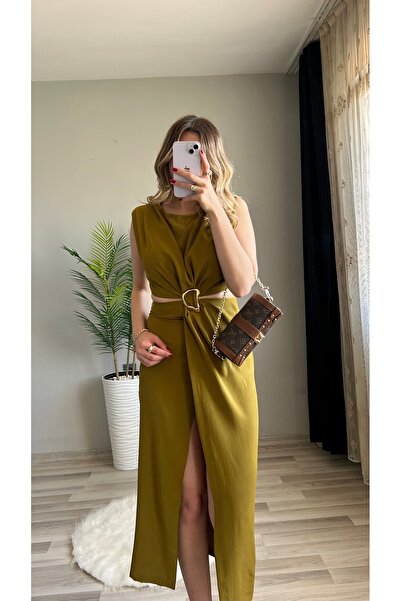 ensbutik Tokalı Yırtmaçlı Midi Elbise