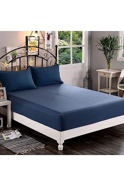 Kotonia Home Hotel Elastic Bed Cover, 100% Cotton, Damask Delux Satin, Navy Blue, 180×200 30 Cm