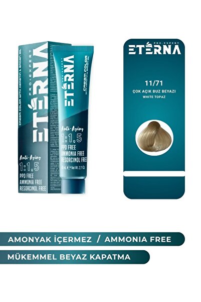 Amonyaksız Organik İçerikli Saç Boyası 60ml 11/71 Çok Açık Buz Beyazı ve 90ml Eterna Oksidan