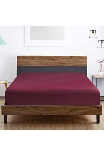 Kotonia Home Hotel Elastic Bed Cover, 100% Cotton, Damask Delux Satin, Burgundy, 160×200 35 Cm