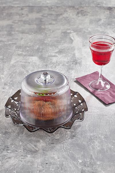 HSDemirci Acrylic Baroque Smoked Color Cake Jar & Cake Storage Container & Stylish Presentation Organizer 26 cm