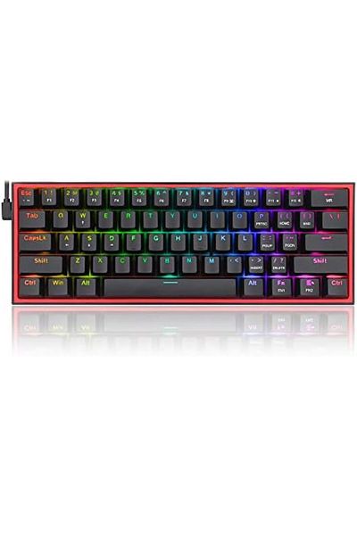 REDRAGON لوحة مفاتيح الألعاب K617؛ لوحة مفاتيح ميكانيكية سلكية RGB مدمجة بنسبة 60% مع 61 مفتاحًا خطيًا أحمر
