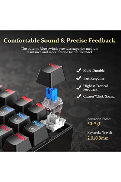 REDRAGON K552 Mechanical Gaming Keyboard, RGB Backlit, Wired, 87 Keys, Anti-Dust Switches (Black, Re