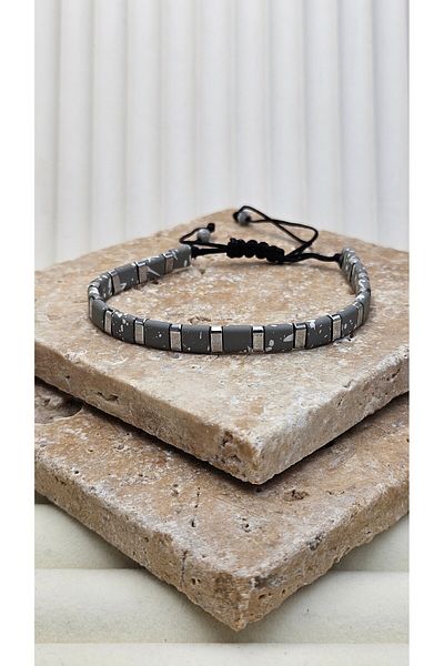 AURA Hematite Stone Gray Men's Bracelet
