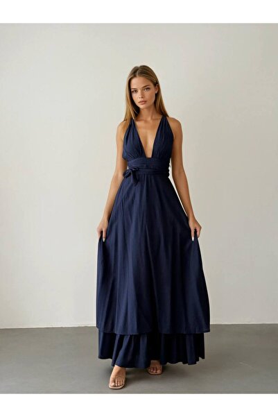 Miss Beyoğlu Rochie lungă cu decolteu la spate și guler tip halter, stil Paris