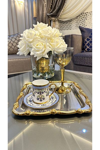 Vakıf home 6-Person Porcelain Colored Nigar Model Gold Coffee Cup Set