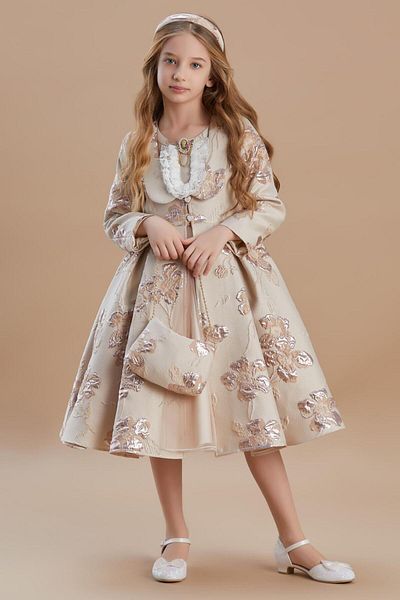 SIRRI Girl's Kaftan Round Neck Evening Dress 4 Pieces (6-10 Years Old)