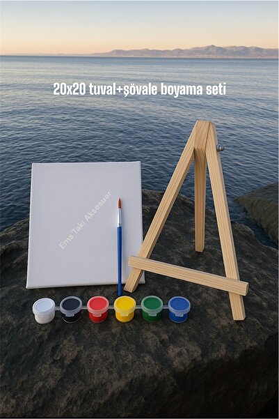 Ems Takı Aksesuar Boyama Seti 20x20 Tuval Ayarlanabilir Şövale Seti 1 Adet Fırça Ve 6lı Mini Boya Seti Başlangıç Seti