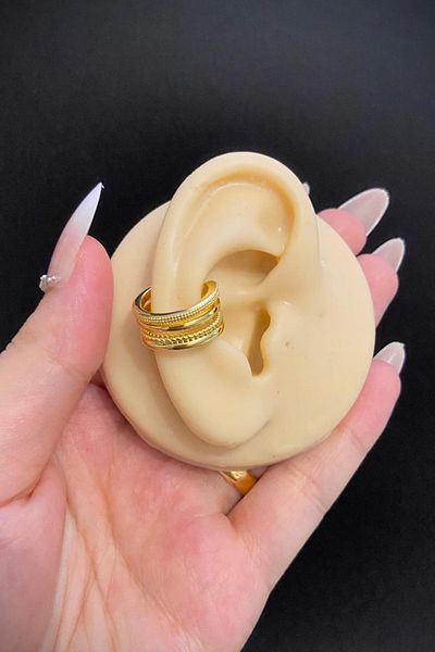 Blisse Piercing Gold Color Compression Steel Cartilage Earrings – Antiallergic & Non-Perforated Use