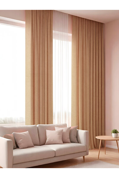 pardeh Parde İrem Serisi Kadife Dokulu Bej Kanat Fon Perde