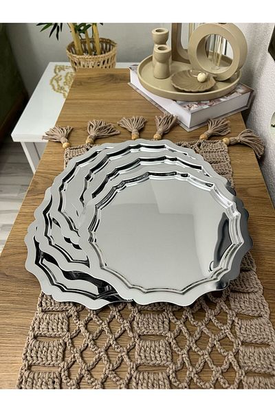 Maglor Luxury 6-Piece Silver Star Round Stainless Steel Presentation, Coffee, Decoration, Tea Tray