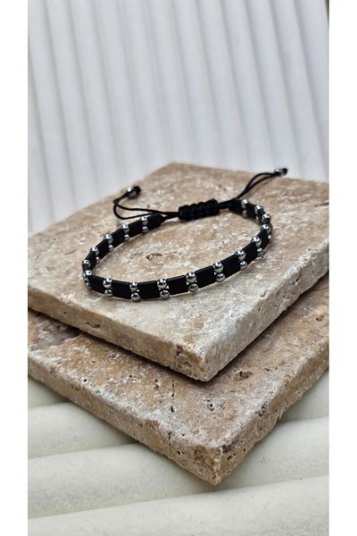 AURA Hematite Stone Natural Stone Men's Bracelet Black