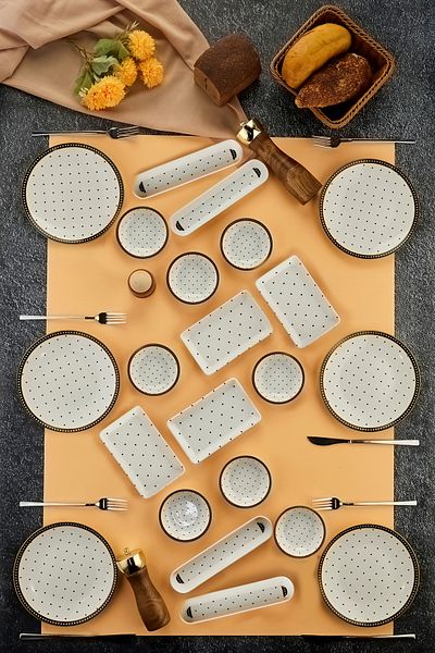 Babion Luxury Polka Dot Ceramic 22 Piece Large Holiday Breakfast Set for 6 People, Set