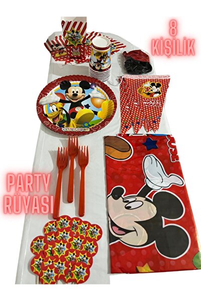 partyrüyası Mickey Mouse Temalı 8 Kişilik Flamalı Doğum Günü Seti