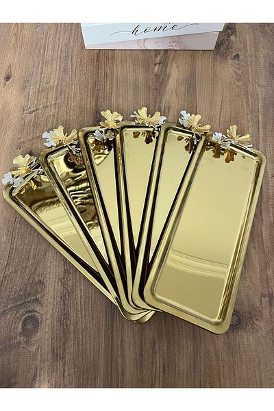 Maglor Luxury 6-Piece Baton (Rectangular) Butterfly Presentation, Tea, Coffee, Decorative Tray