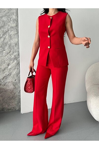 Ekim Store Taş Düğmeli Blazer Yelekli Pantolon Takım