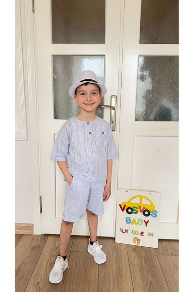 VOSVOSBABYSTORE Cotton & Linen Blue Shorts Suit