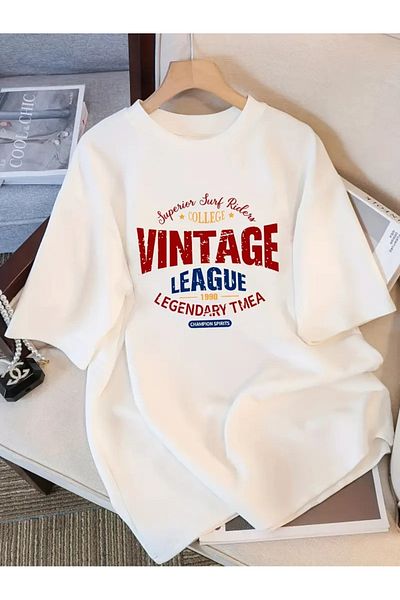 QUEENSTOWN Μπλουζάκι Unisex Λευκό στήθος Vintage με στάμπα με λαιμόκοψη