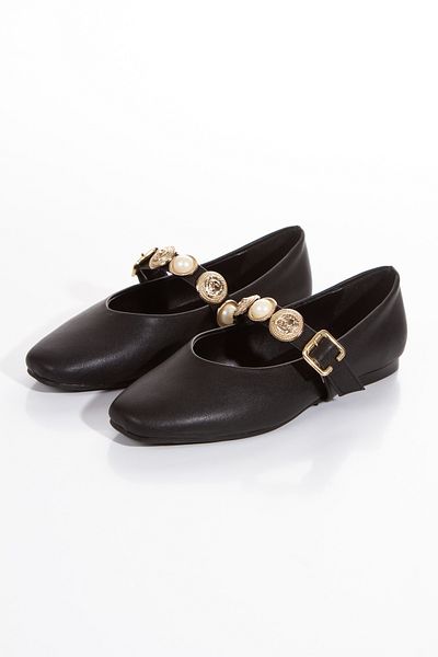 MİSS AMORE Balerini Mary Jane pentru damă, Black Stone Blunt Toe