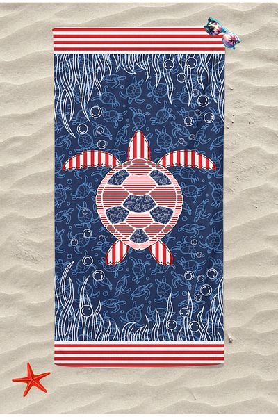 Erays Home Caretta Sea Turtle Patterned Digital Printed Beach Towel Unisex Beach Towel Sea Towel Caretta