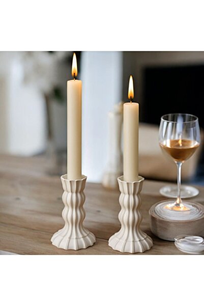 Ceresshop Zarif Beyaz Dekoratif Mumluk – 2’li Set